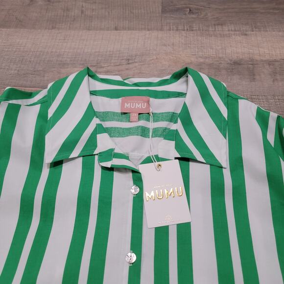 NWT Show Me Your Mumu Womens Plus Size 2X Berman Button Up Shirt Green Striped - Picture 3 of 10